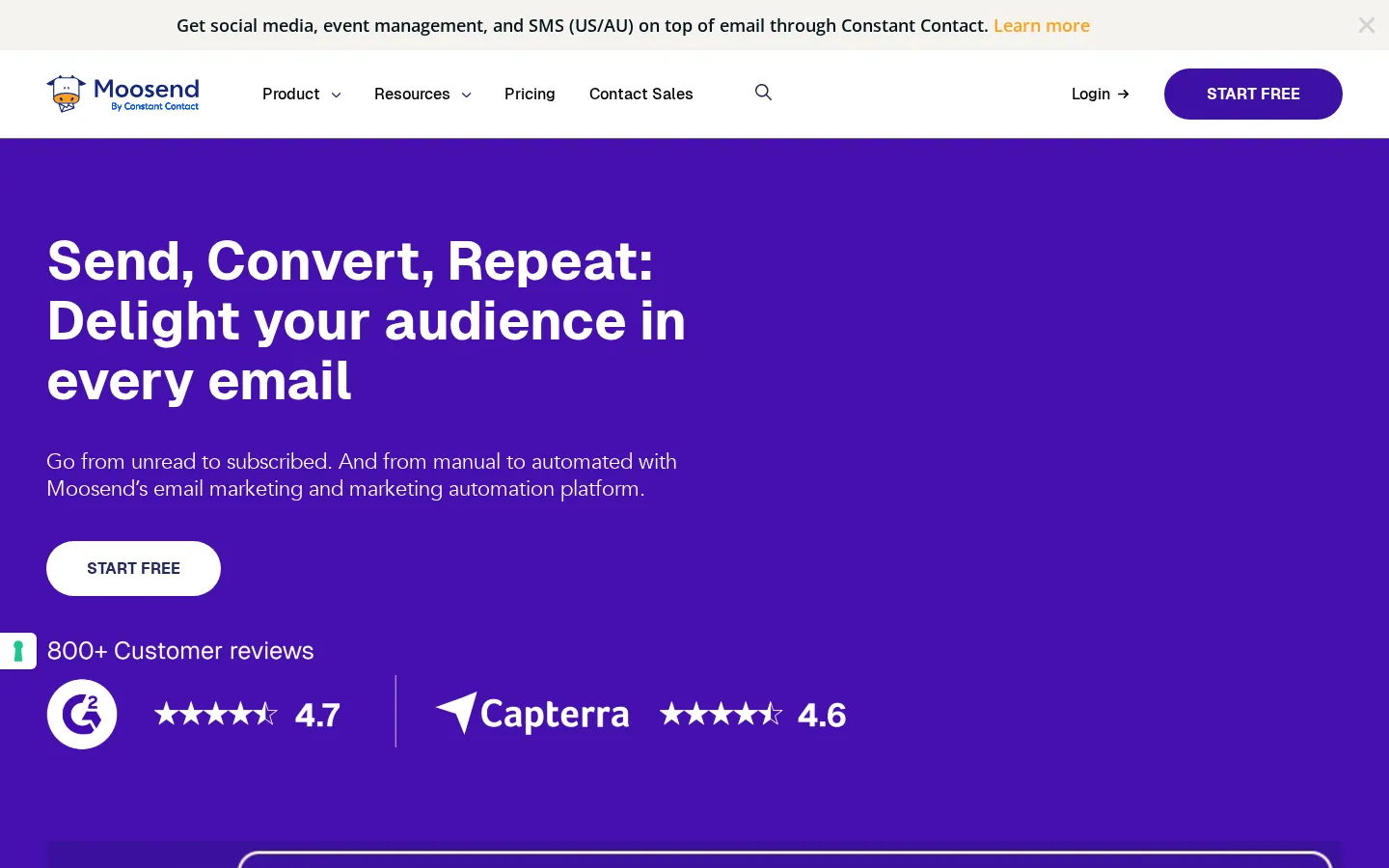Moosend homepage screenshot