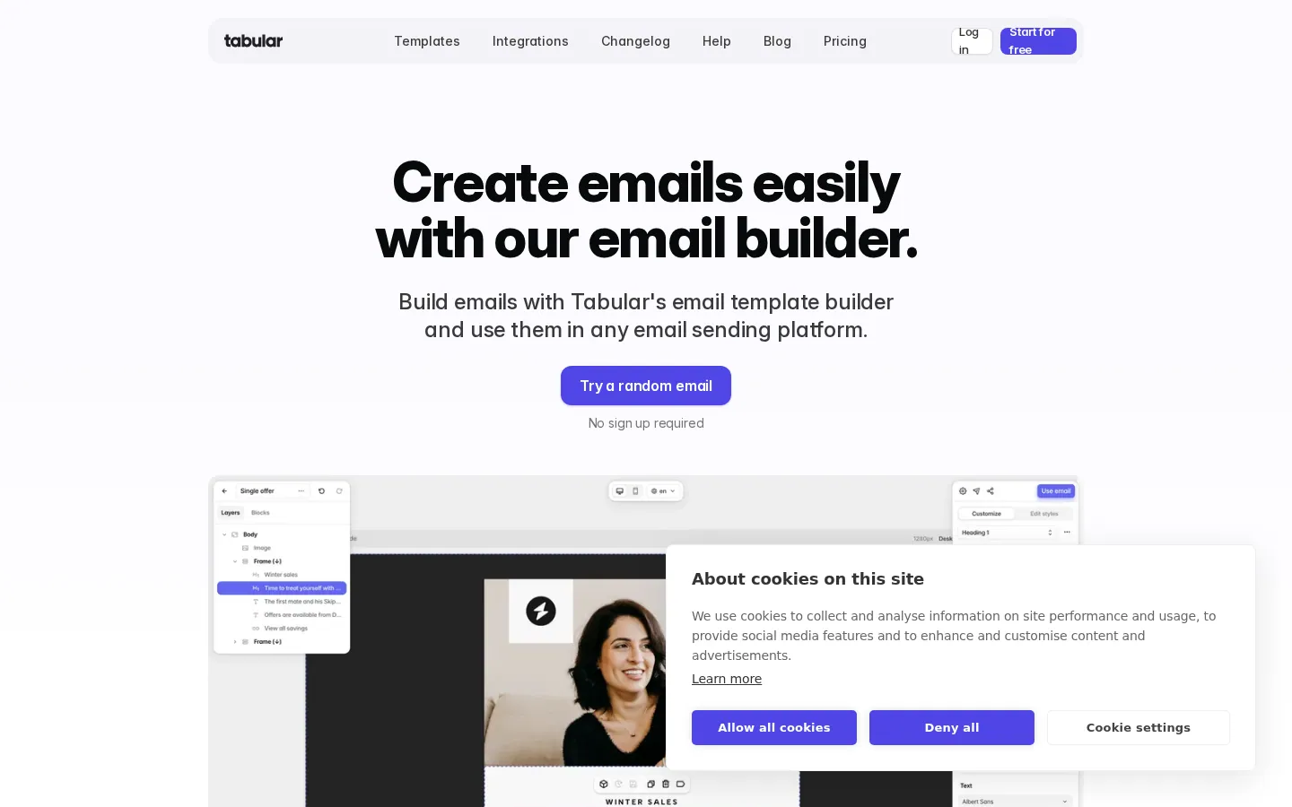 Tabular homepage screenshot